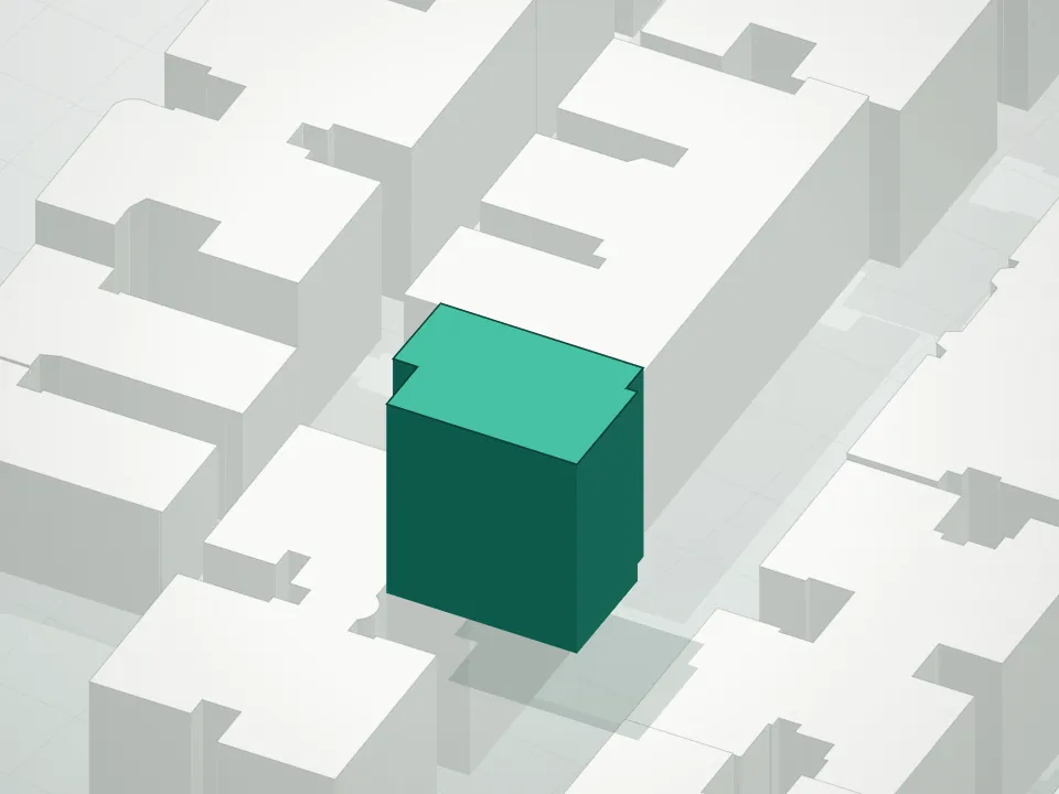 3D massing drawing of 232 East 18th Street Condominium and neighboring buildings