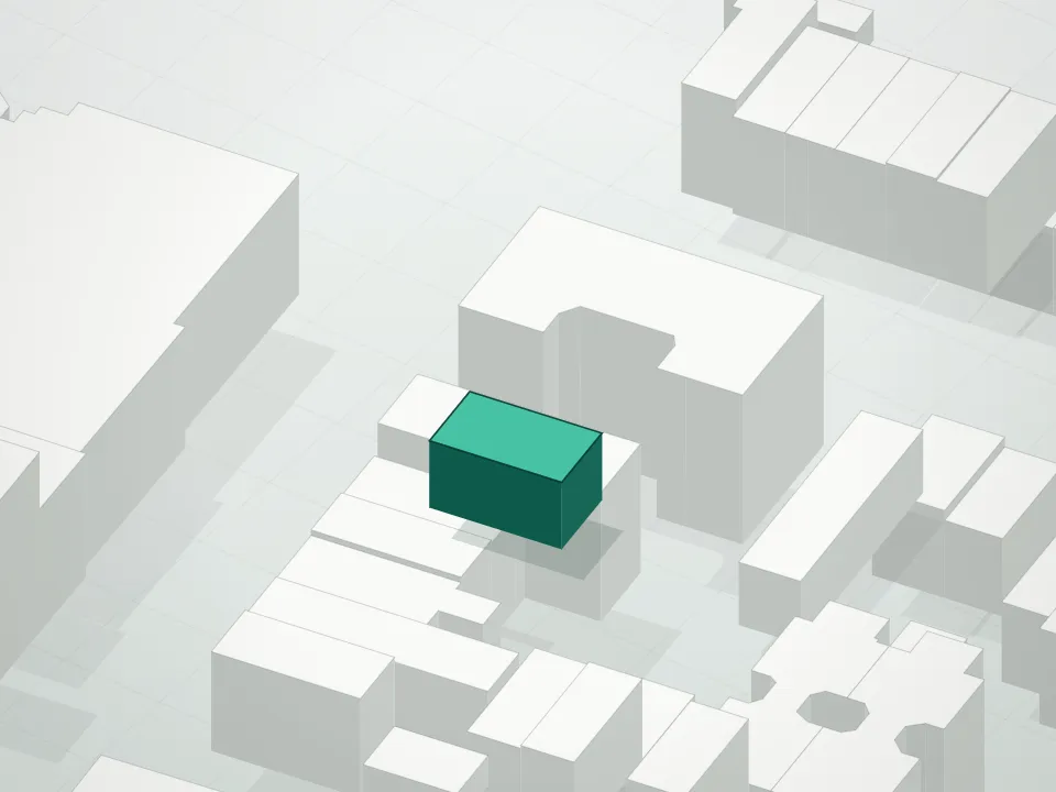 3D massing drawing of 165 Malcolm X Boulevard Condominium and neighboring buildings