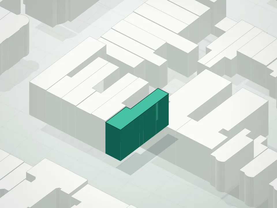 3D massing drawing of 917 St. Marks Condominium and neighboring buildings