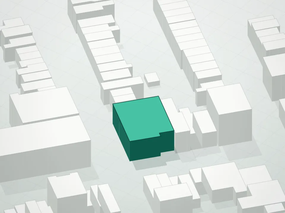 3D massing drawing of 233 18th Street Condominium and neighboring buildings
