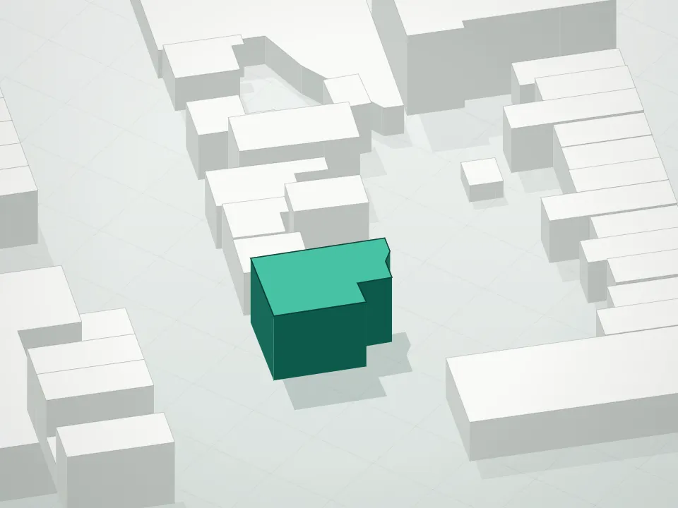 3D massing drawing of 96 King Street Condominium and neighboring buildings