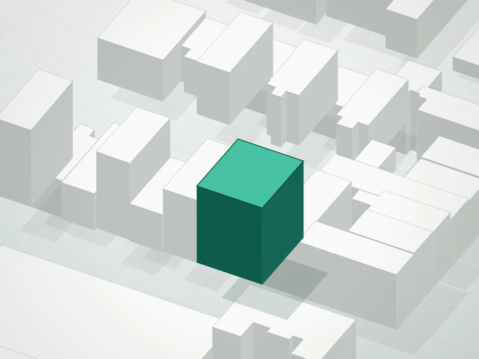 3D massing drawing of 153 Green Street Condominium and neighboring buildings