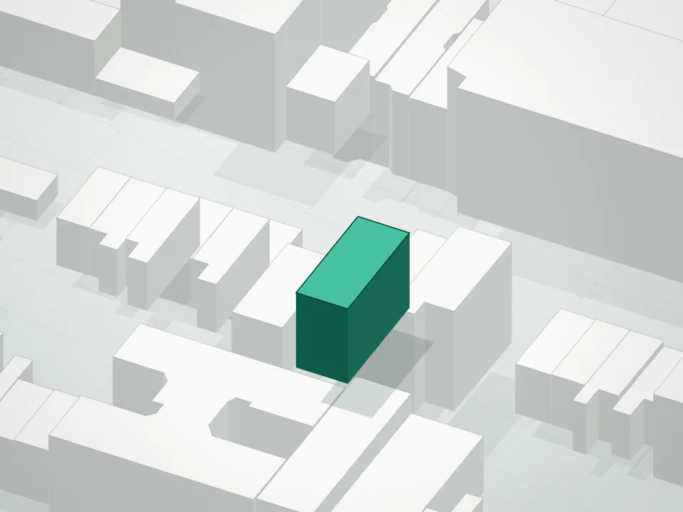 3D massing drawing of 832 Monroe Street Condominium and neighboring buildings
