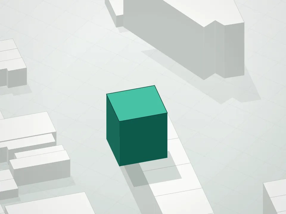 3D massing drawing of 1555 61st Street Condominium and neighboring buildings