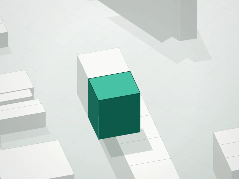 3D massing drawing of 1559 61st Street Condominium and neighboring buildings
