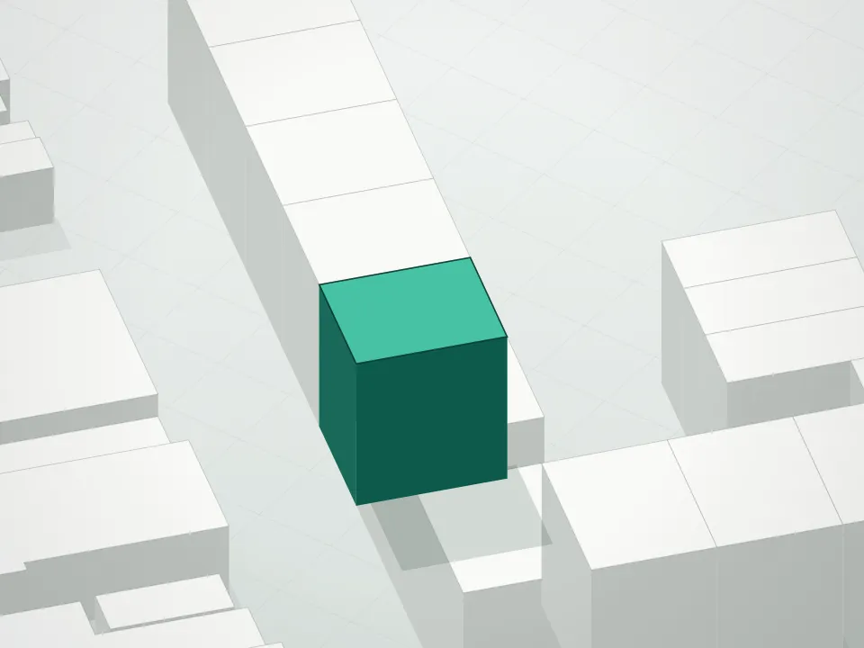 3D massing drawing of 1571 61st Street Condominium and neighboring buildings