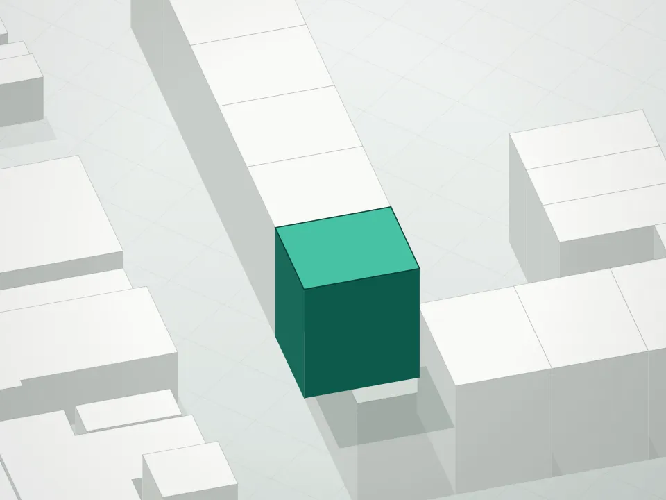 3D massing drawing of 1575 61st Street Condominium and neighboring buildings
