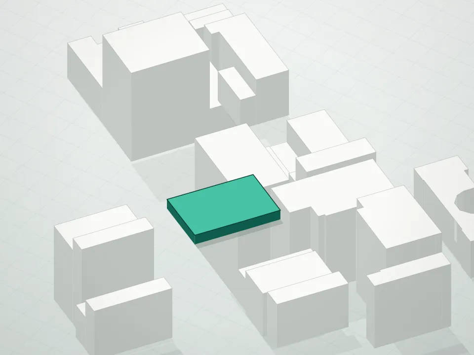 3D massing drawing of Forena and neighboring buildings