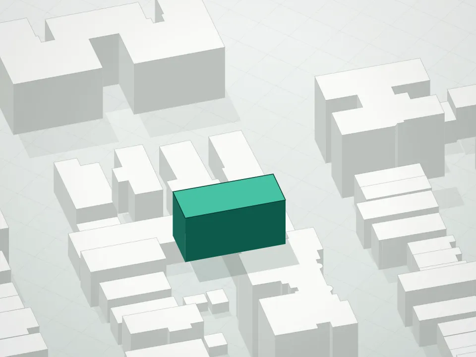 3D massing drawing of 1514 49th Street Condominium and neighboring buildings