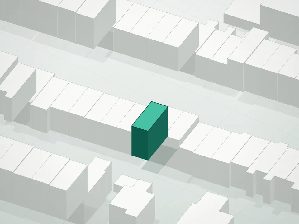3D massing drawing of 446 Macon Street Condominium and neighboring buildings