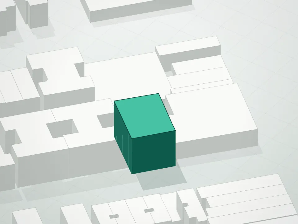 3D massing drawing of 16 Bay 25th Street Condominium and neighboring buildings