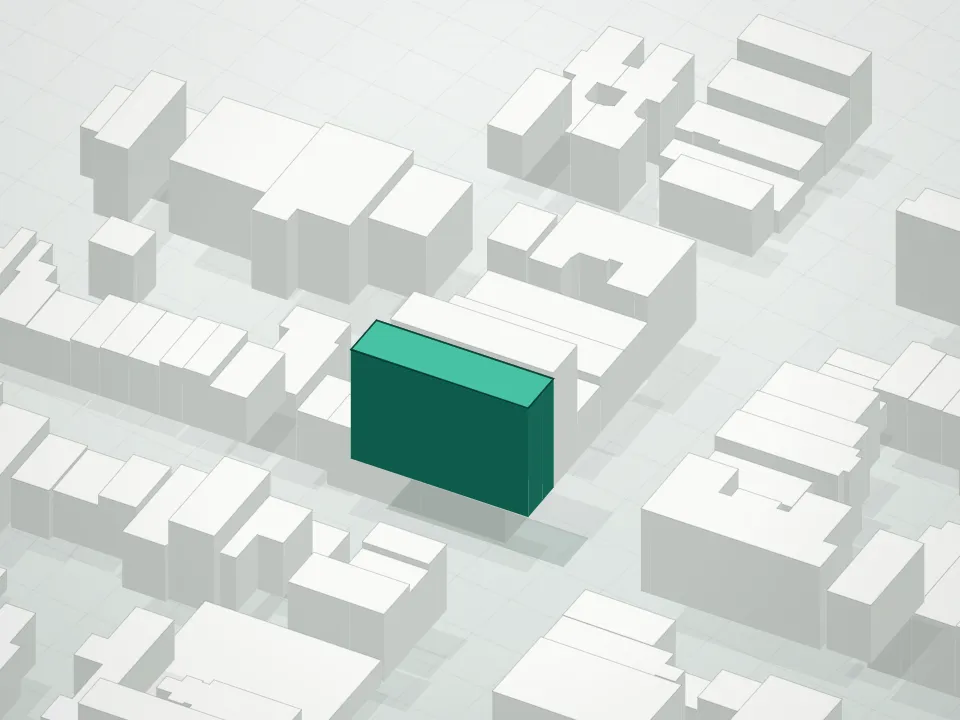 3D massing drawing of 975 Manhattan Avenue Condominium and neighboring buildings