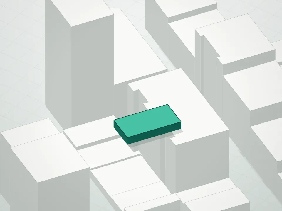 3D massing drawing of 532 West 20th Street Condominium and neighboring buildings