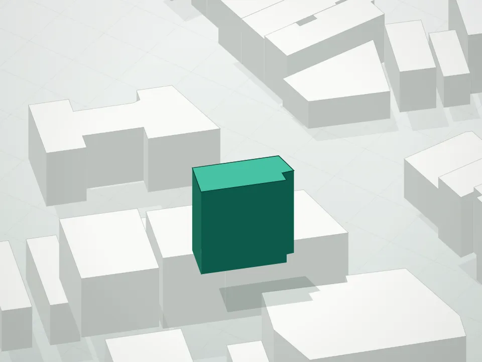 3D massing drawing of Vitoria 17 Condominium and neighboring buildings