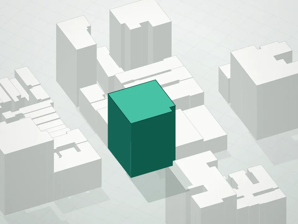 3D massing drawing of Westly and neighboring buildings