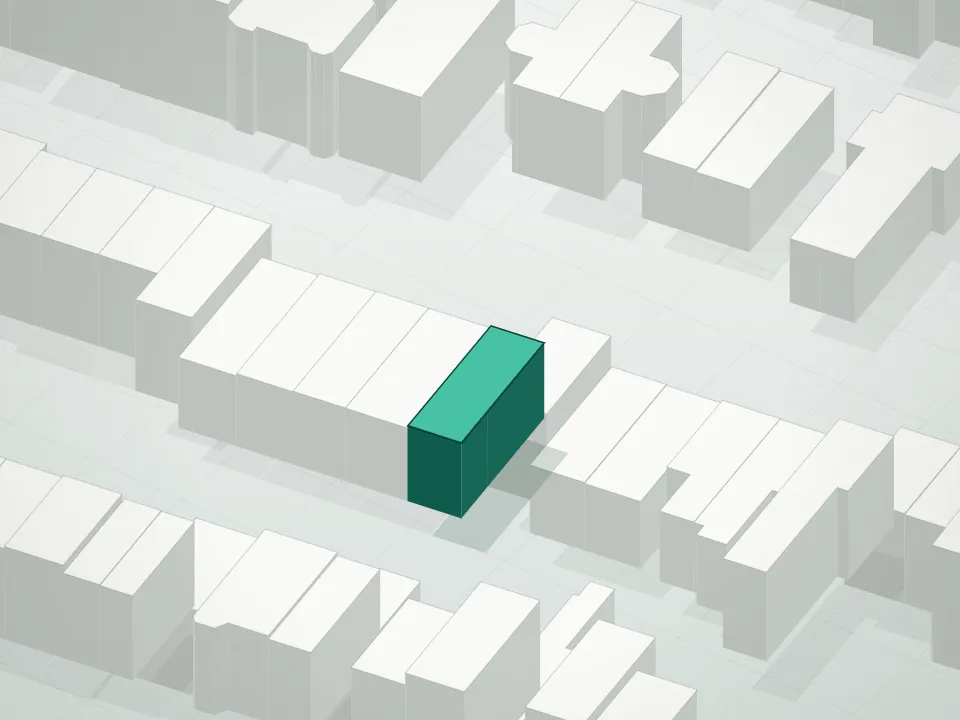 3D massing drawing of 228 Quincy Street Condominium and neighboring buildings