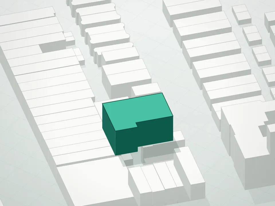 3D massing drawing of Tower 85 Condominium and neighboring buildings
