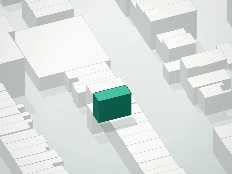 3D massing drawing of 364 13th Street Condominium and neighboring buildings