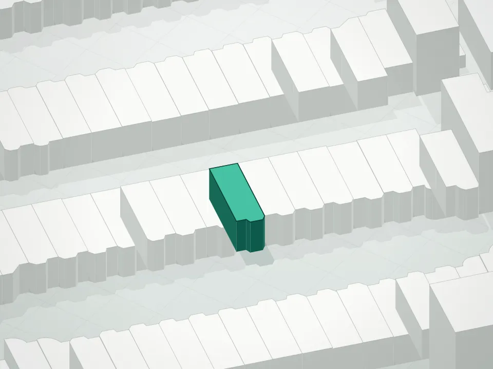 3D massing drawing of 1421 Hancock Street Condominium and neighboring buildings
