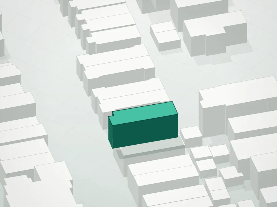 3D massing drawing of 1633 55th Street Condominium and neighboring buildings