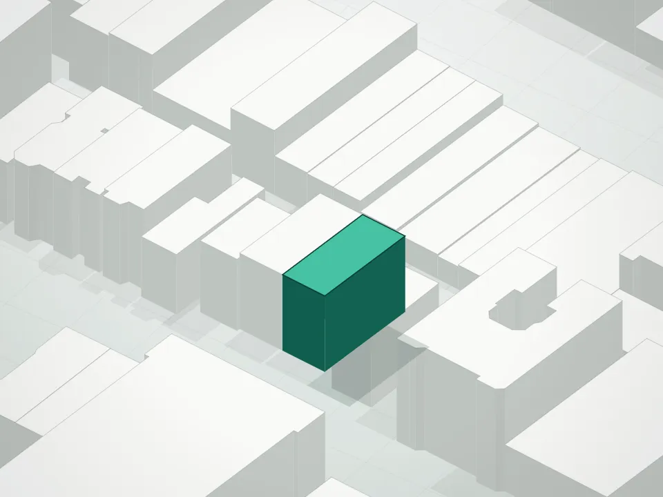 3D massing drawing of 87 Herkimer Street Condominium and neighboring buildings