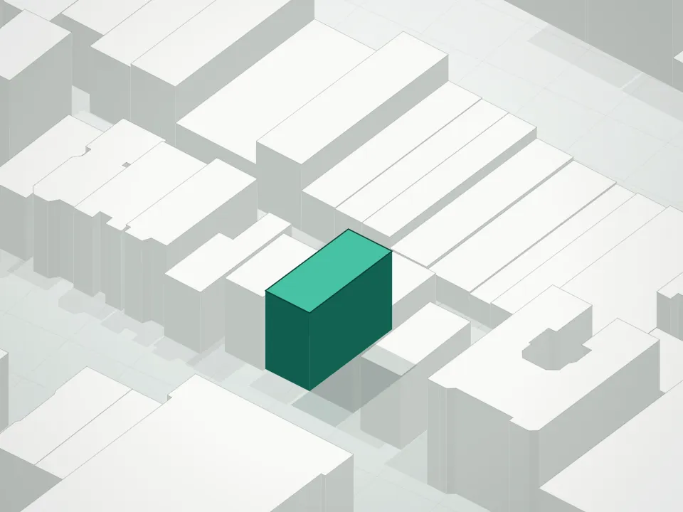 3D massing drawing of 85 Herkimer Street Condominium and neighboring buildings