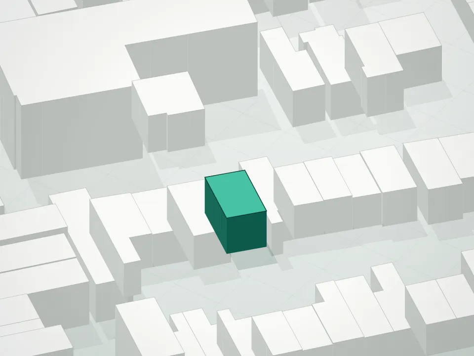 3D massing drawing of 20 Arion Place Condominium and neighboring buildings