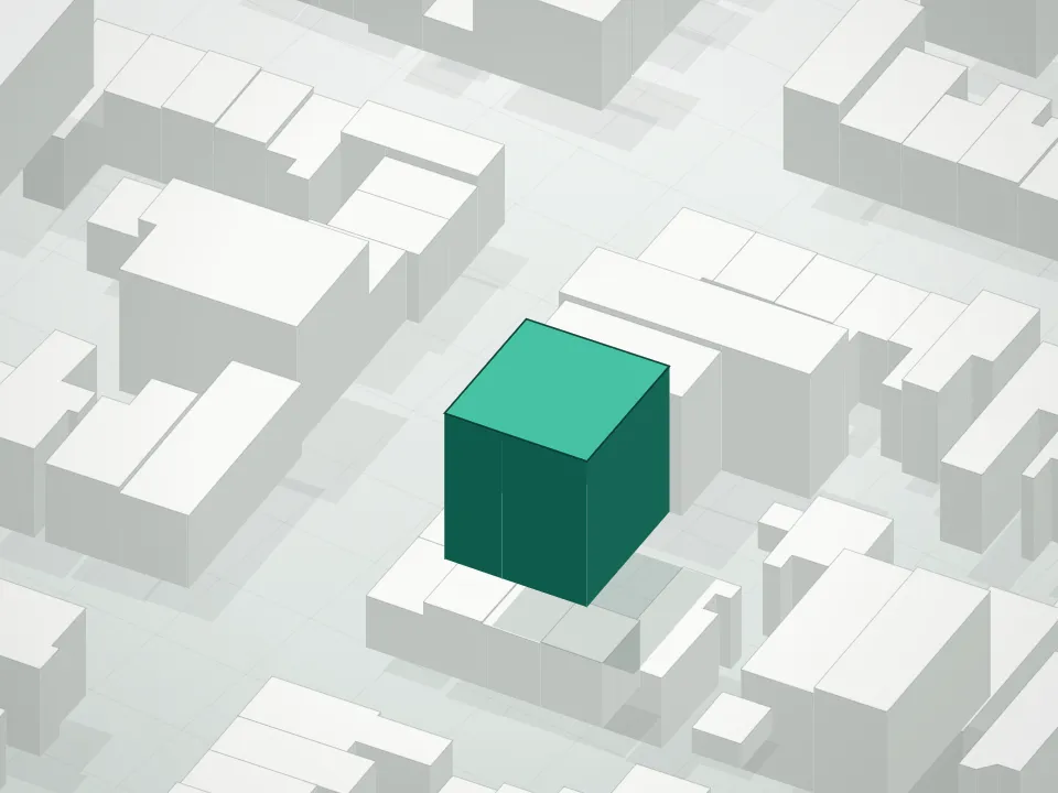 3D massing drawing of 532 Lorimer Street Condominium and neighboring buildings