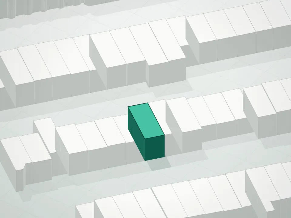 3D massing drawing of 1109 Halsey Street Condominium and neighboring buildings