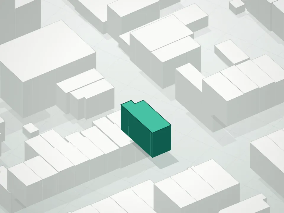 3D massing drawing of 538 Clinton Street Condominium and neighboring buildings