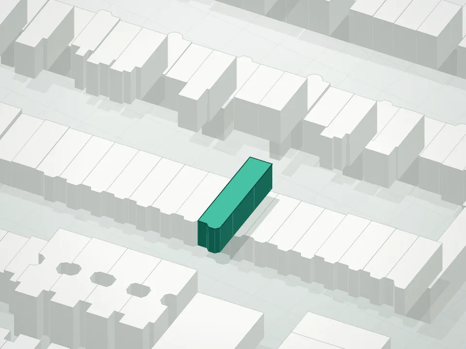 3D massing drawing of 473 Bainbridge Street Condominium and neighboring buildings