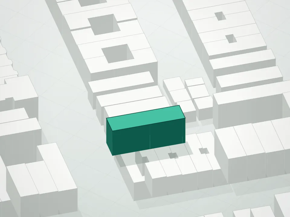 3D massing drawing of Xian De Condominium and neighboring buildings