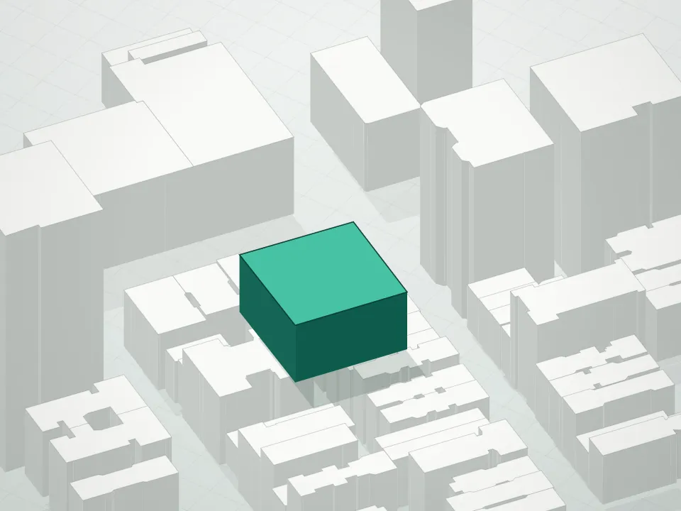 3D massing drawing of 200 East 83rd Street Condominium and neighboring buildings