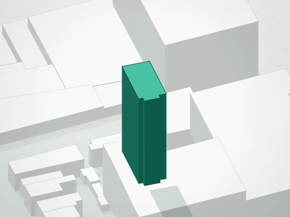 3D massing drawing of 37-29 32nd Street Condominium and neighboring buildings