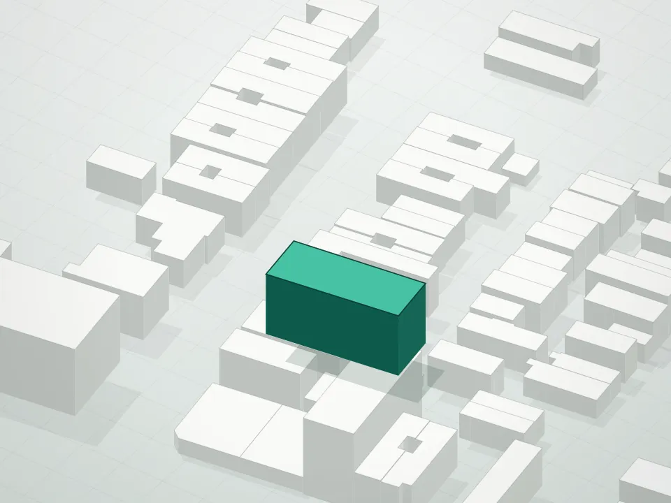 3D massing drawing of 2873 West 17th Street Condominium and neighboring buildings