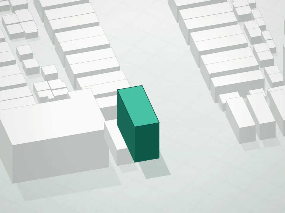 3D massing drawing of Ridge Park Condominium and neighboring buildings