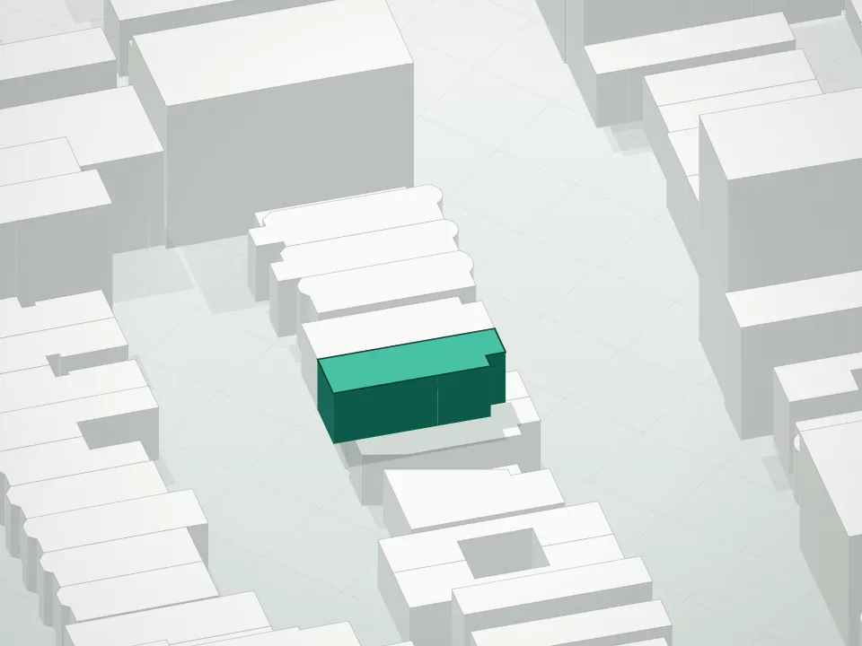 3D massing drawing of 850 57th Street Condominium and neighboring buildings