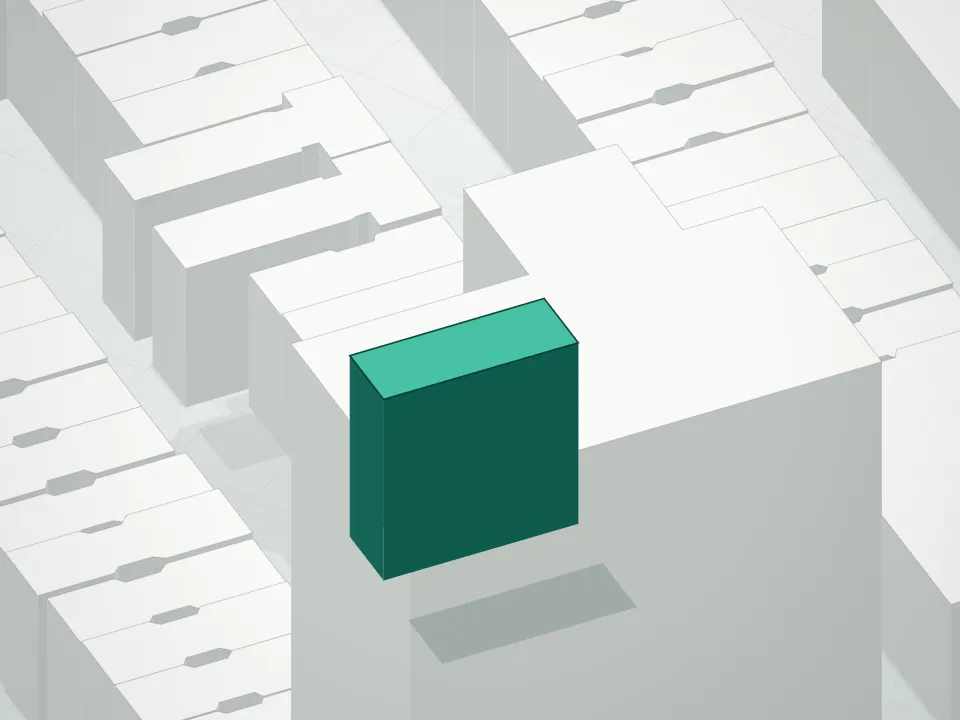 3D massing drawing of Marx Condominium and neighboring buildings