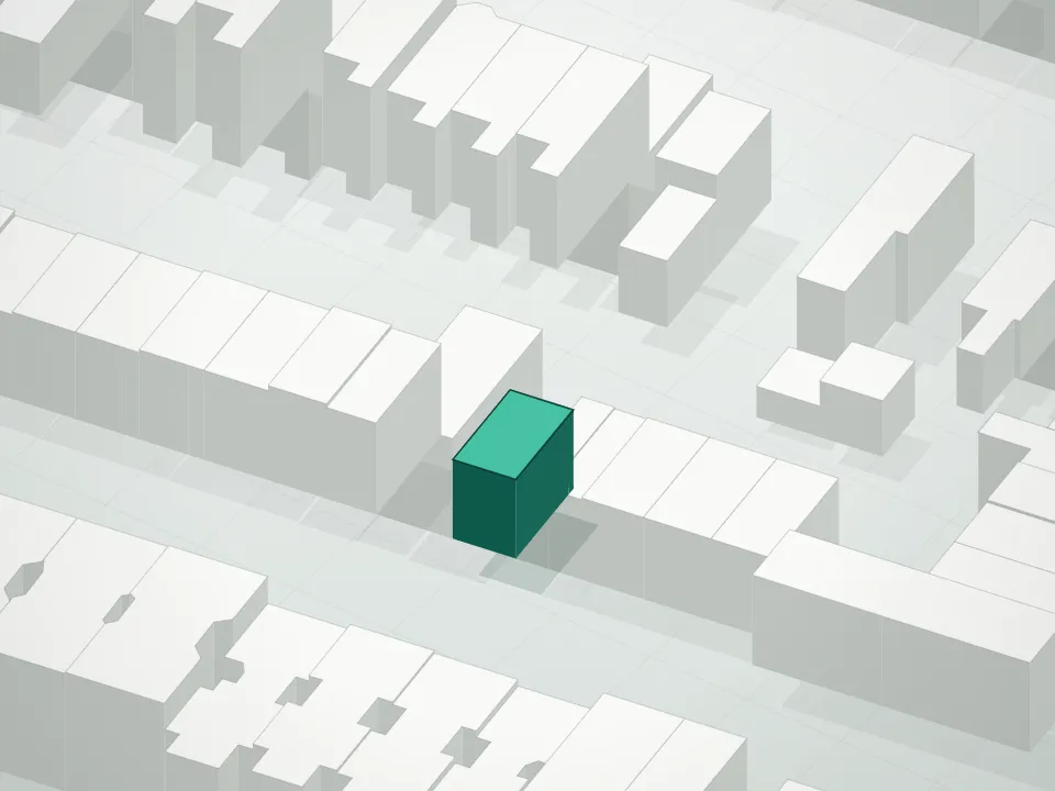3D massing drawing of 479 Lexington Avenue Condominium, 479 Lexington Avenue, Brooklyn, and neighboring buildings