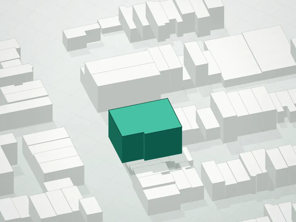 3D massing drawing of 1206 Putnam Avenue Condominium and neighboring buildings