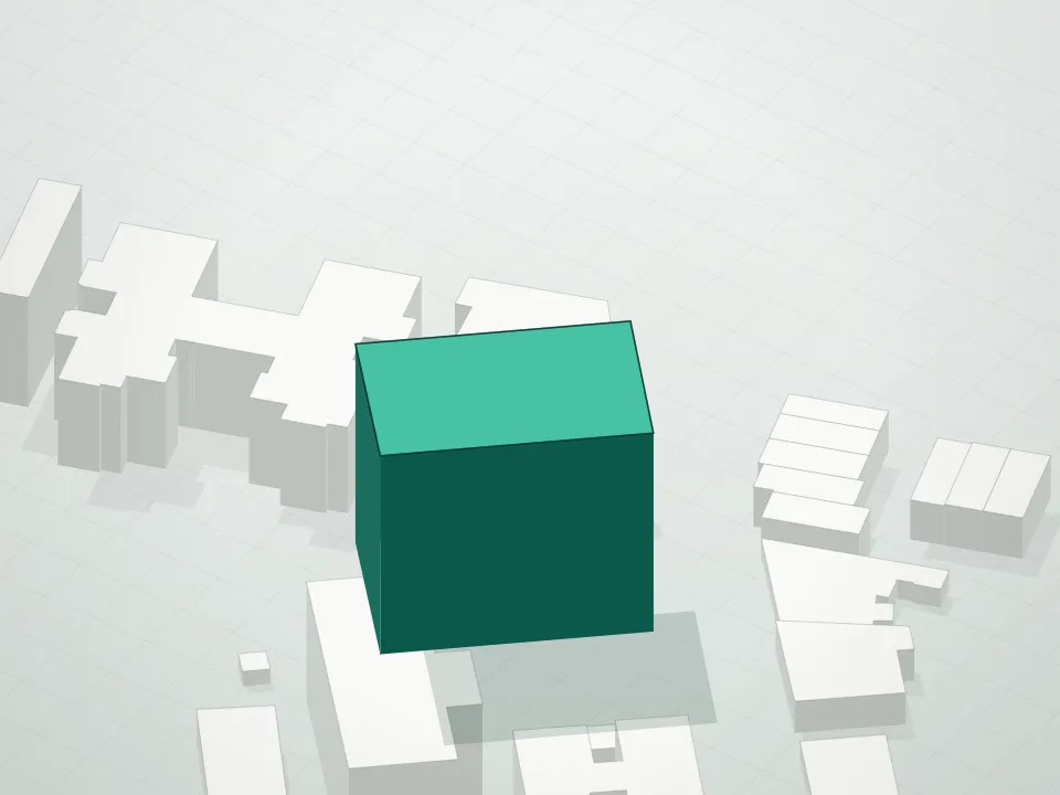 3D massing drawing of Epic Tower Condominium and neighboring buildings