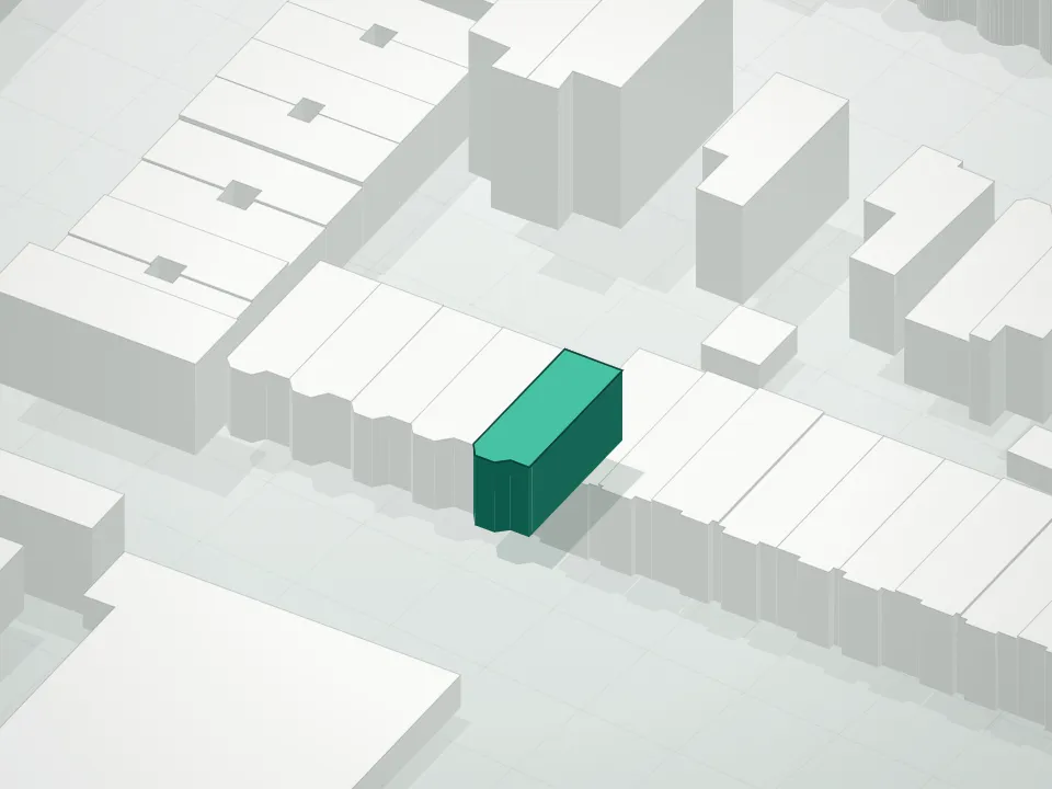 3D massing drawing of 317 Winthrop Street Condominium and neighboring buildings