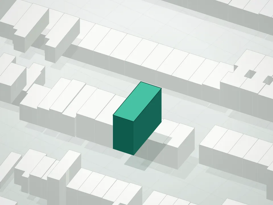 3D massing drawing of 163 Macdougal Condominium and neighboring buildings