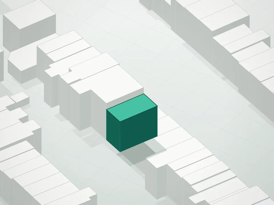 3D massing drawing of 78 2nd Place Condominium and neighboring buildings