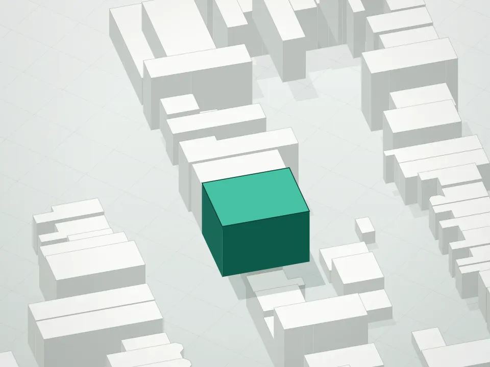 3D massing drawing of 201 23rd Street Condominium and neighboring buildings