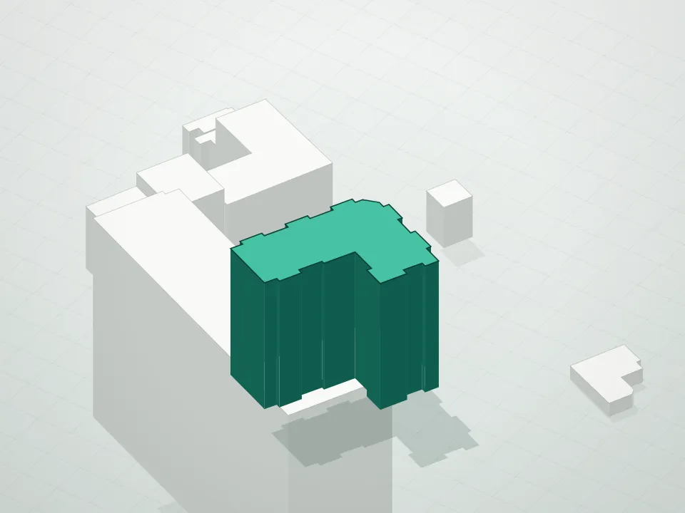 3D massing drawing of Mings Garden Condominium and neighboring buildings