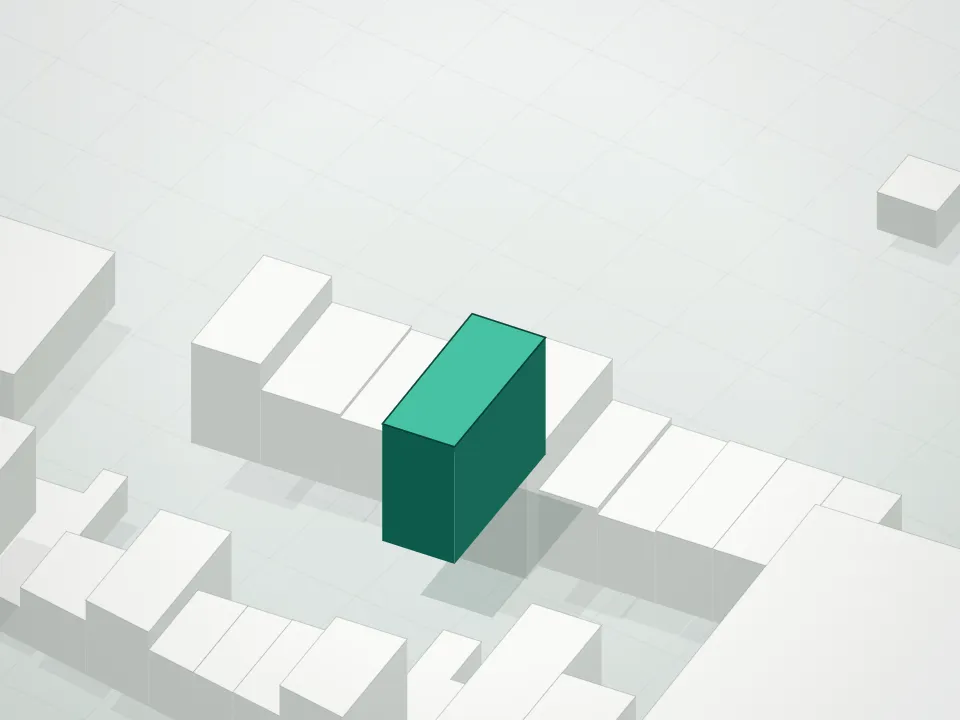 3D massing drawing of 88 Marion Street Condominium and neighboring buildings