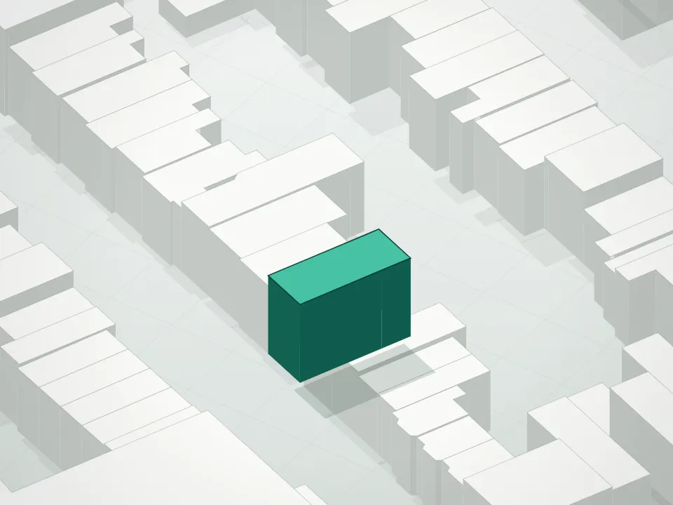 3D massing drawing of 279 Sackett Street Condominium and neighboring buildings