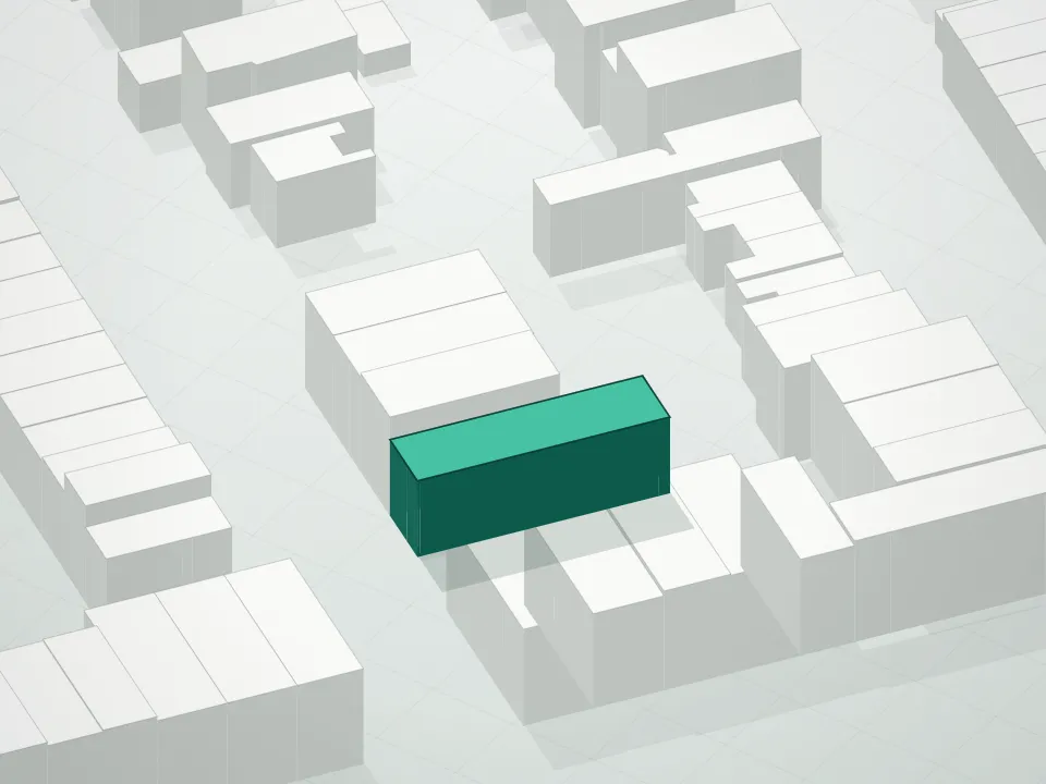 3D massing drawing of 379 13th Street Condominium and neighboring buildings