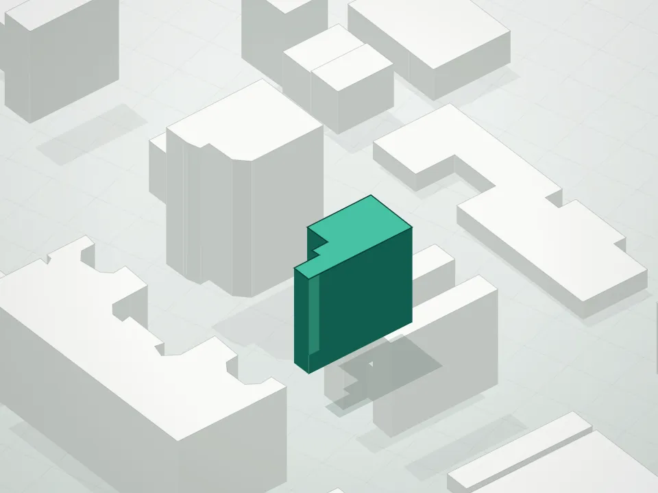 3D massing drawing of 906 Bergen Street Condominium and neighboring buildings
